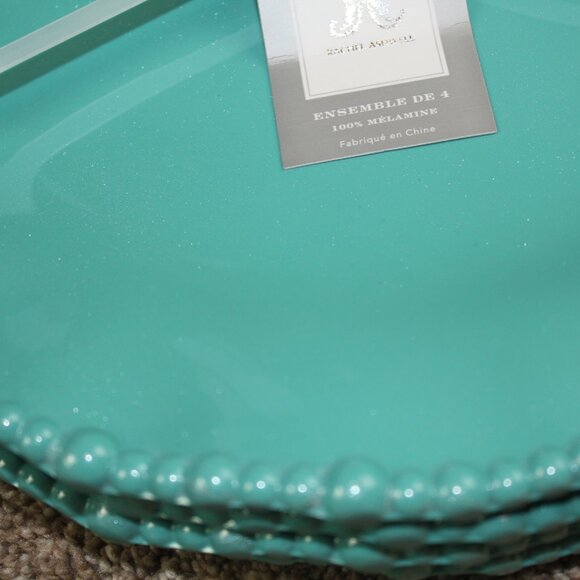 Rachel Ashwell Teal Shimmer Pearl Edge Set of 4 Melamine 11" Dinner Plates NWT - Picture 4 of 6